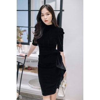 Đầm nhung body cao cấp bèo nhún eo