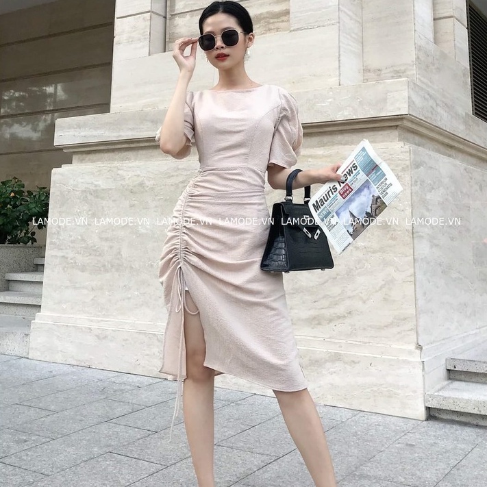 Đầm thiết kế tay xoắn rút dây siêu che bụng Risette DA1058