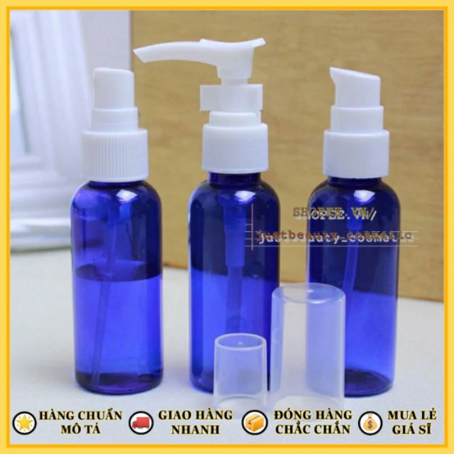 LỌ CHIẾT MỸ PHẨM Xanh dương 50ml 100ml có vòi🍀VỎ CHAI NHỰA PET Nhỏ DẠNG NHẤN XỊT giọt phun sương nắp bật nhọn nhôm