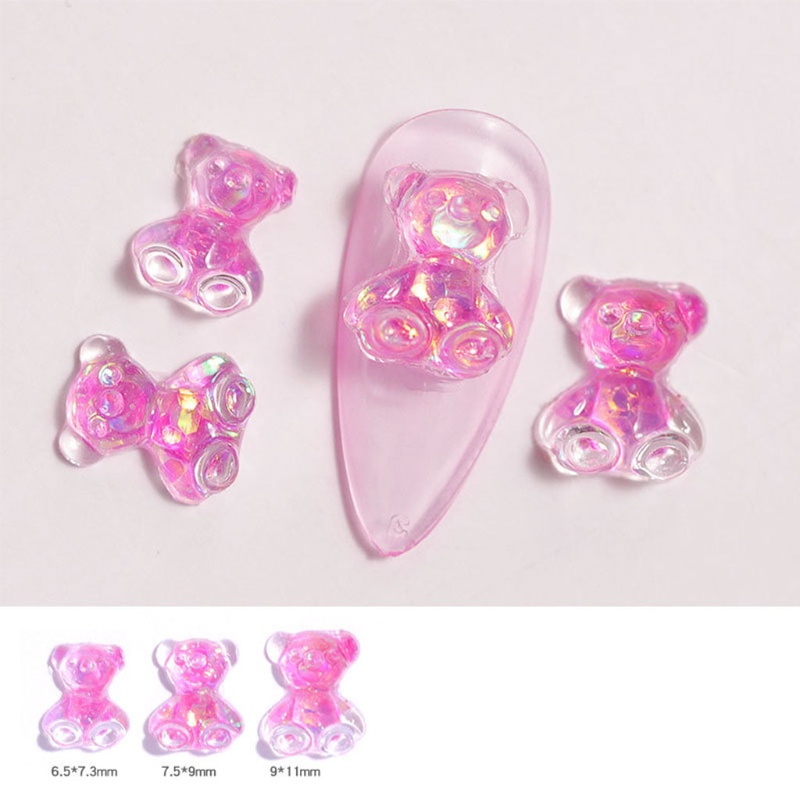 Set 3 Phụ Kiện Trang Trí Móng Tay Hình Gấu 3D Dễ Thương 3 Kích Cỡ