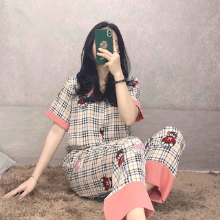 Bộ đồ ngủ Nữ Pyjama cổ sen Mango cao cấp