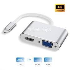 Cáp chuyển USB Type C sang HDMI và VGA, HDMI 4K, VGA 1080P