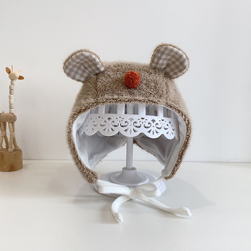 Mũ Bonnet Nhồi Bông Dày Mềm Mại Giữ Ấm Mùa Đông Cho Bé