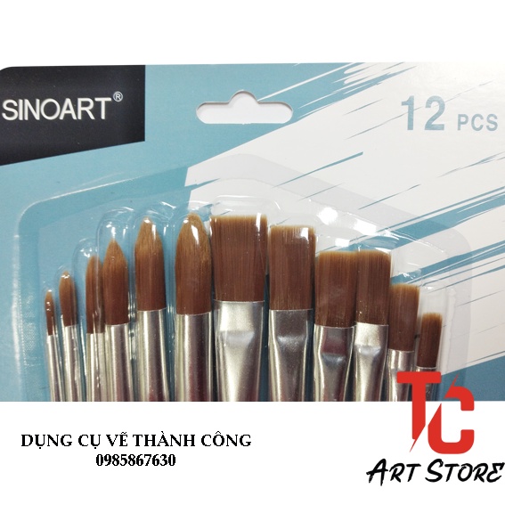 Bộ cọ vẽ 12 cây SINOART ( 6 đầu dẹp, 6 đầu tròn) - SFB0268