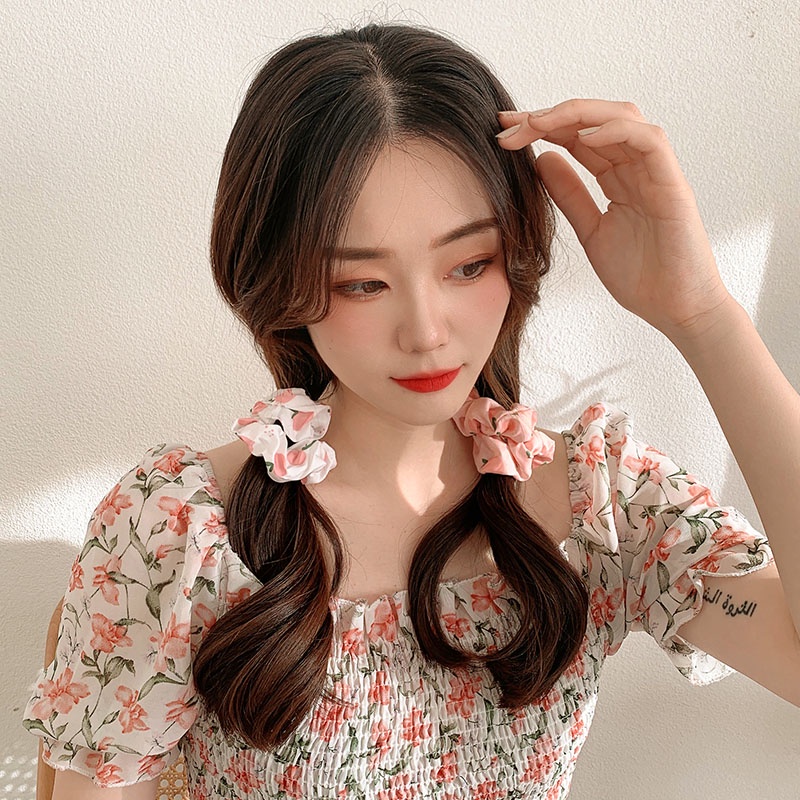 Bộ 3 Dây Buộc Tóc Co Giãn Họa Tiết Hoa Phong Cách Hàn Quốc Cho Nữ