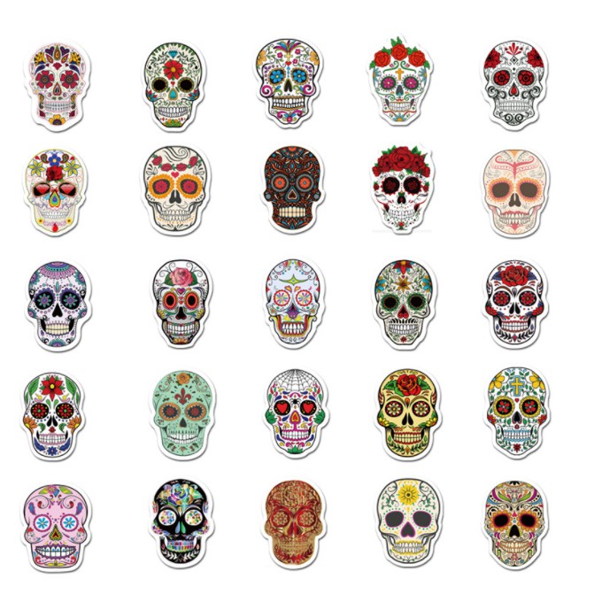 Combo sticker SKULL HEAD  nhựa PVC không thấm nước, dán nón bảo hiểm, laptop, điện thoại, Vali, xe