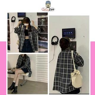 Áo sơ mi nữ kẻ nhỏ tay bồng unisex nam nữ chất thô mềm mát - CUTEZOO