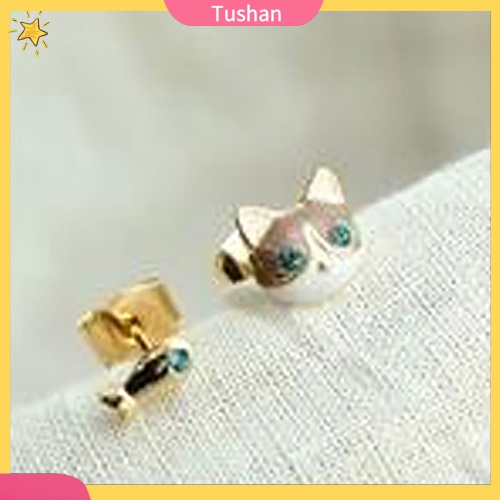 1 Đôi Bông Tai Hình Mèo Và Cá Đính Đá Đáng Yêu Cho Nữ