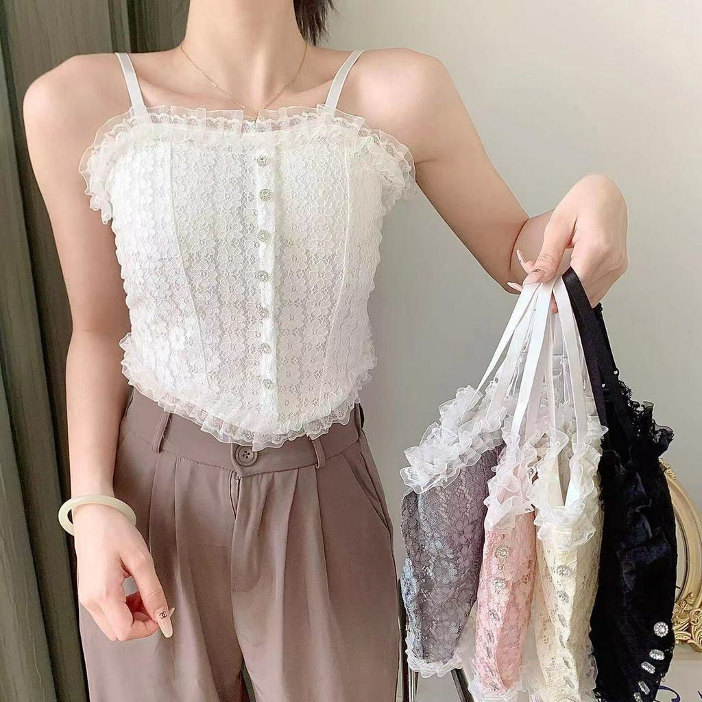 Áo 2 dây ren dáng lửng - Áo bra nữ mút mỏng, đính cúc lưng chun ZANABRA B2166