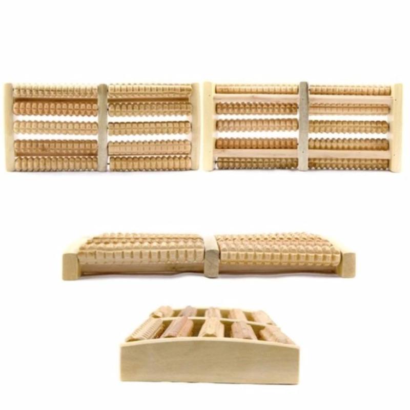 Bàn lăn massage chân bằng gỗ 5 hàng mát xa lòng bàn chân thon gọn bấm huyệt, dụng cụ con lăn gỗ matxa chân tay văn phòng