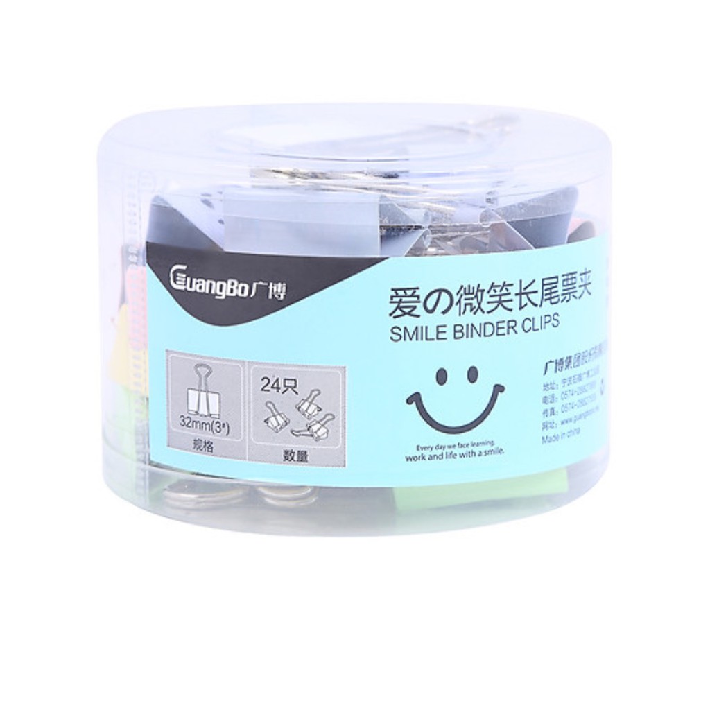🔹 Hộp 24 Kẹp Bướm Màu Mặt Cười Guangbo (32mm) - Kích thước : 8 x 6 cm.