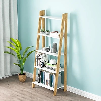 Kệ sách 5 tầng, kệ trang trí decor phòng, showroom khung gỗ tự nhiên, mặt gỗ mdf ( hàng loại 1 )