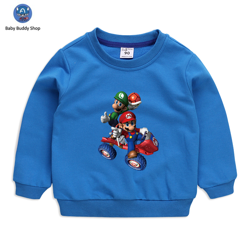 Áo Thun Tay Dài In Hình Super Mario 10 Màu Cho Bé