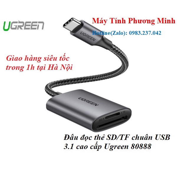 Đầu đọc thẻ SD/TF chuẩn USB Type C cao cấp Ugreen 80888- Hàng chính hãng