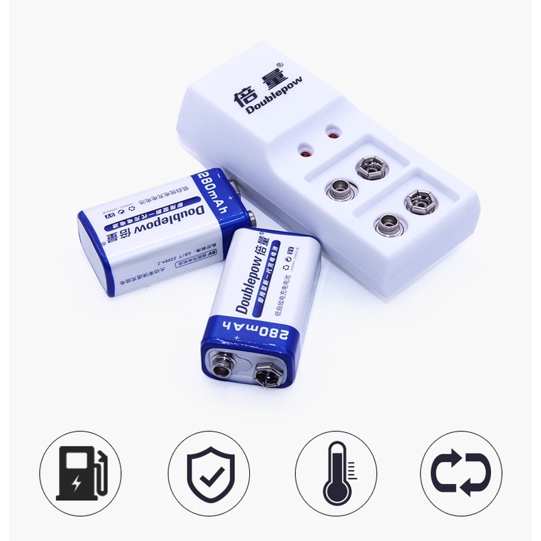 Bộ sạc pin vuông DP-B09 Tặng Kèm 1 pin 9V 280mAh Doublepow chất lượng cao - Hàng chính hãng