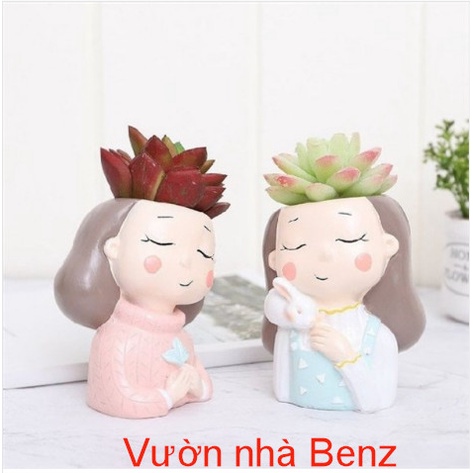 Chậu cô gái mộng mơ tóc ngắn dễ thương + quà tặng