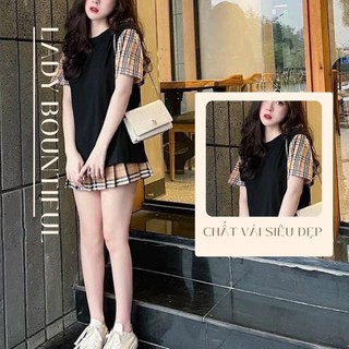 [XẢ KHO_FREESHIP] Set Áo Tay Lỡ Mix Chân Váy Caro Siêu Xinh [Chất Đẹp] Set Bộ BBR Kèm Chân Váy Phong Cách Hàn Quốc