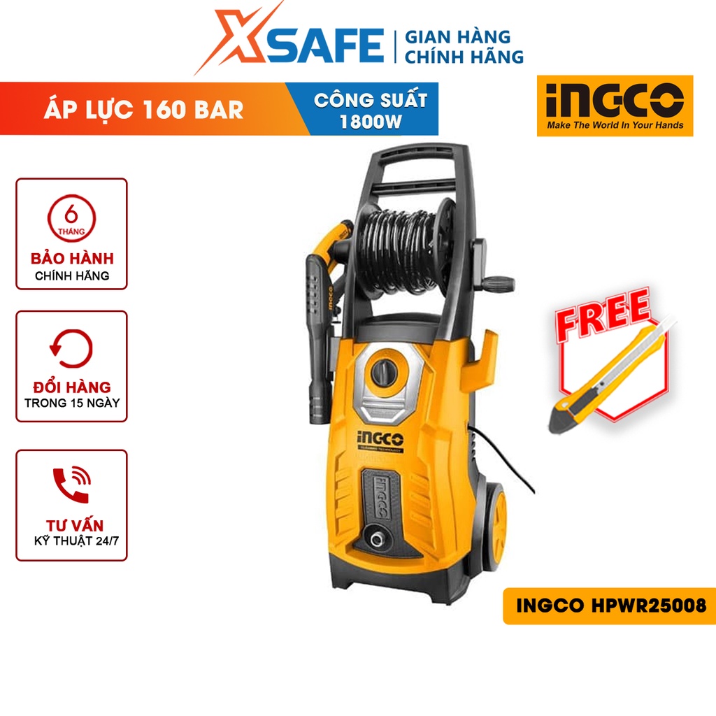 Máy xịt rửa INGCO HPWR25008 kèm 1 bộ vòi phun, dây xịt áp suất cao 5m áp suất cao motor từ không chổi than