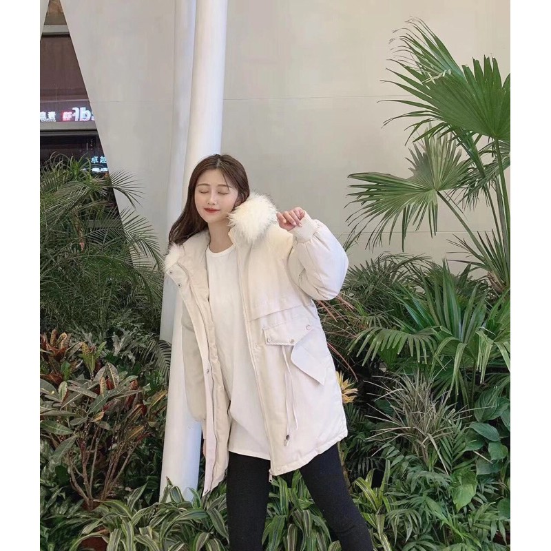 Áo khóa lót lông mủ lông chùm đầu-thời trang đông nữ quảng châu
