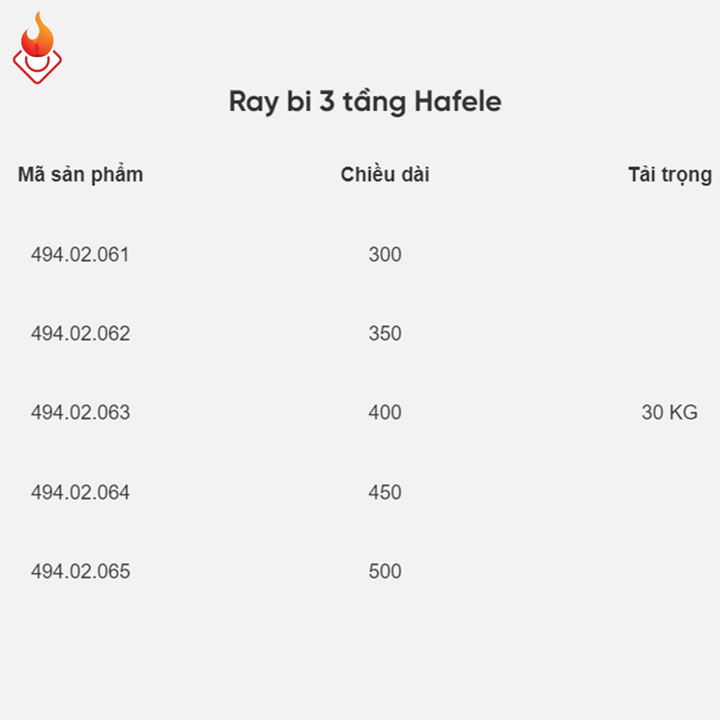 Ray bi 3 tầng giảm chấn Hafele 494.02.061/494.02.062/494.02.063/494.02.064/494.02.065