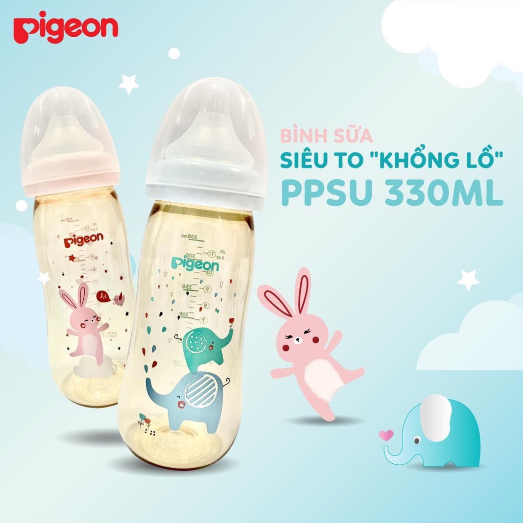 [Mẫu Mới] BÌNH PPSU PLUS THỎ HỒNG/ VOI XANH 330ML