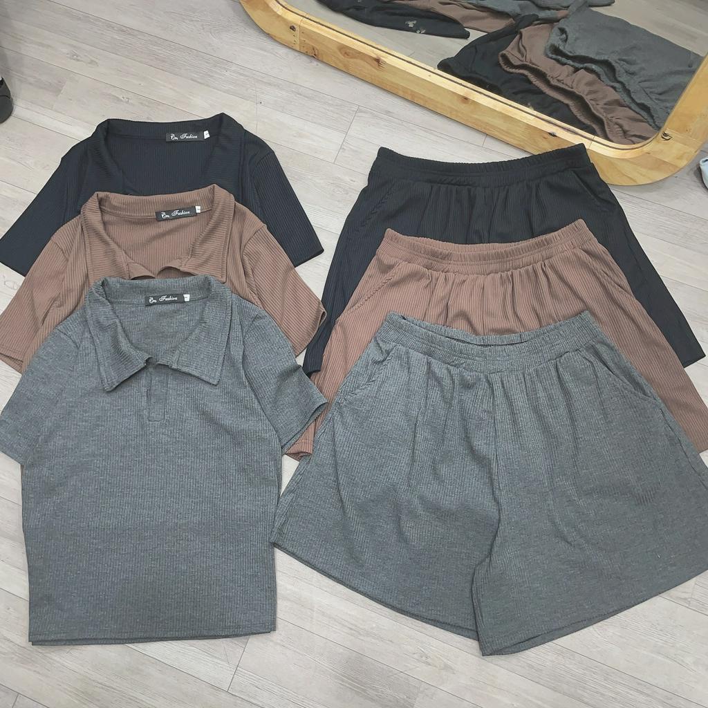 Bộ đồ polo dáng  ngắn vừa bigsizeconho , vải thun gân tăm  cho người béo quần xoè ống rộng áo dáng vừa  SET27