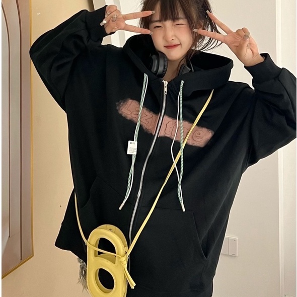 Áo Khoác Cardigan Tay Dài Có Nón In Họa Tiết Ngọt Ngào