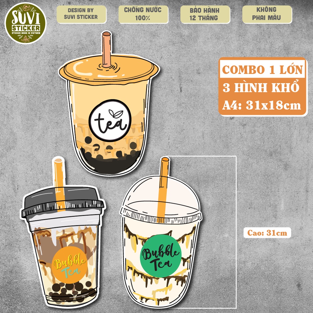 Combo Decal Trà Sữa khổ lớn trang trí tường, dán kính, trang trí quán cà phê khổ A4 chống nước. TS04