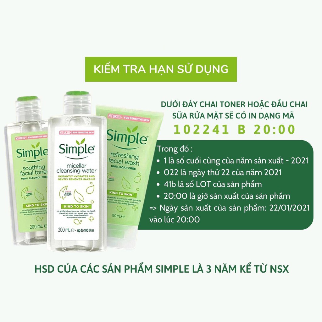 Nước Hoa Hồng Simple Cân Bằng Da Dịu Nhẹ Kind To Skin Soothing Facial Toner 200ml