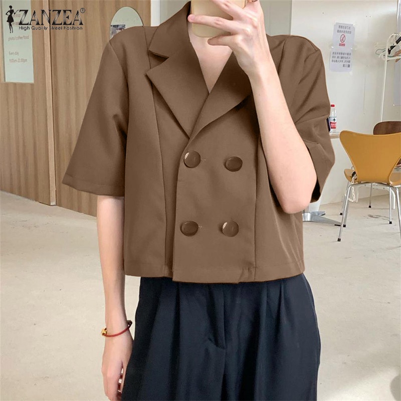 Áo khoác blazer ZANZEA tay lửng cổ bẻ thời trang Hàn Quốc tùy chọn màu sắc dành cho nữ