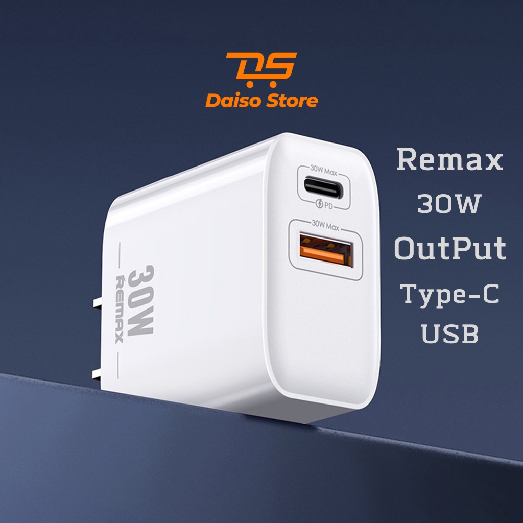 Củ sạc nhanh 30W Chính Hãng Remax RP-U82. 2 cổng Output Type-C và USB max công suất 30W. Tiêu chuẩn Châu Âu US