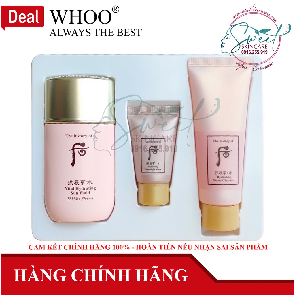 Set sữa chống nắng Whoo hồng Vital Hydrating Sun Fluid SPF50+ PA+++ ( The history of Whoo)