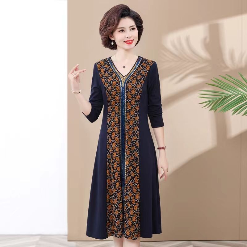 Đầm Dài Qua Gối Tay Dài Phong Cách Mới Cho Phụ Nữ Trung Niên