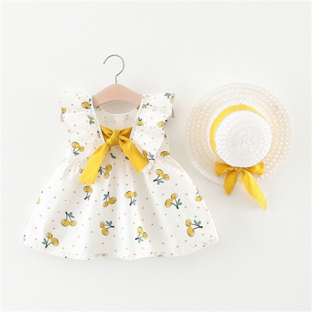 Set Váy Cherry Vàng kèm mũ