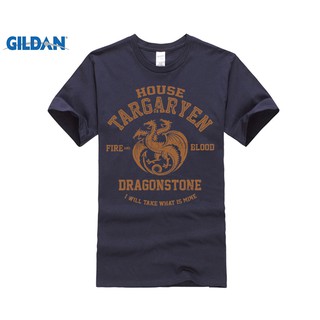 Diy T Shirts House Targaryen Fire and Blood Dragonstone Tops Game of Throne Cotton T-Shirts Men Navy