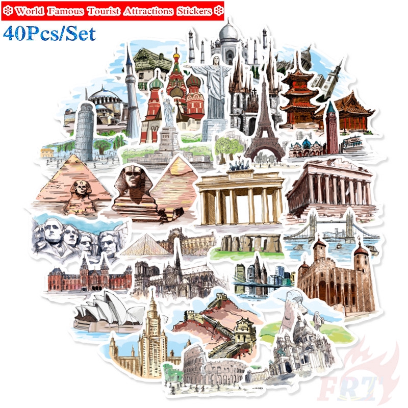 ❉ World Famous Tourist Attractions Giấy và decal dán tường ❉ 40Pcs/Set DIY Decals Stickers for Diary Laptop Scrapbooks – – top1shop