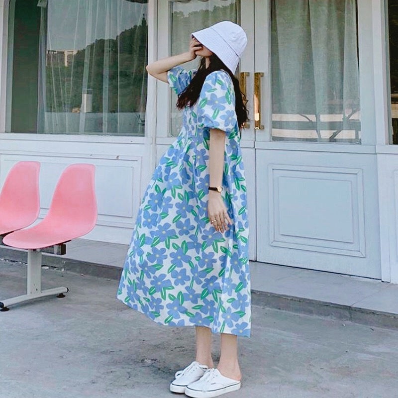 Đầm Búp Bê Dáng Rộng In Họa Tiết Kiểu Hàn Quốc Thời Trang Mùa Hè Xinh Xắn Cho Mẹ Bầu