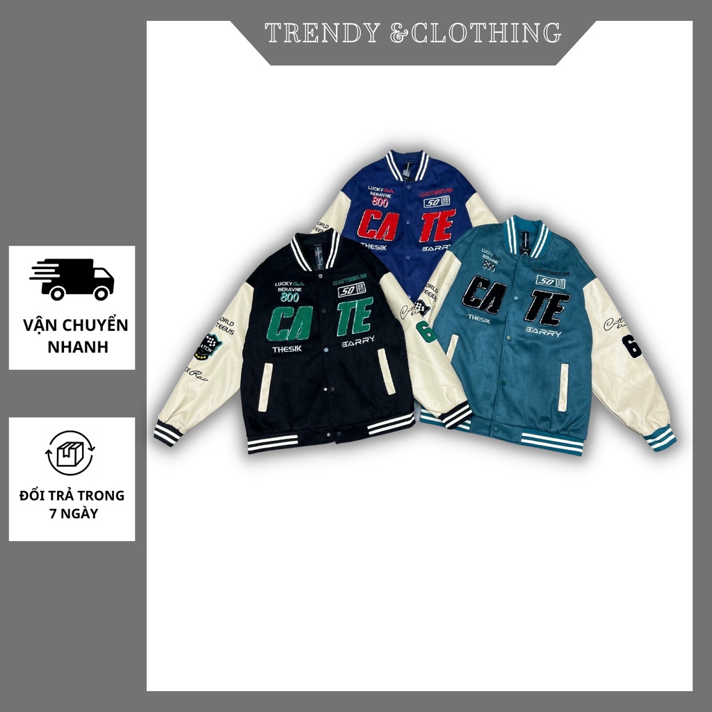 Áo khoác bomber da lộn dày dặn thời trang unisex streetwear hottrend