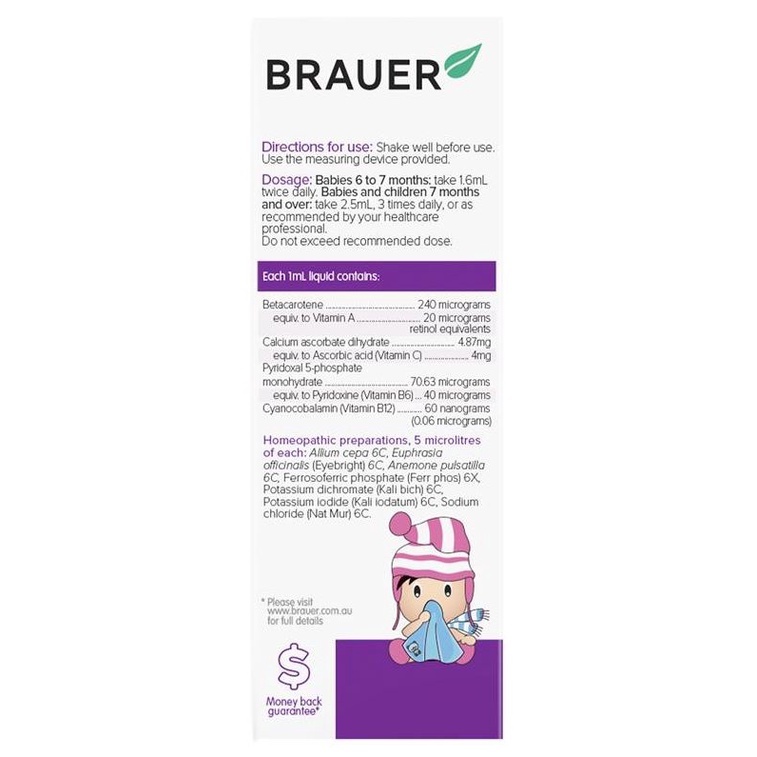 Siro giảm sổ mũi và chảy nước mũi Brauer Baby &amp; Child Runny Nose cho bé từ 6 tháng Úc