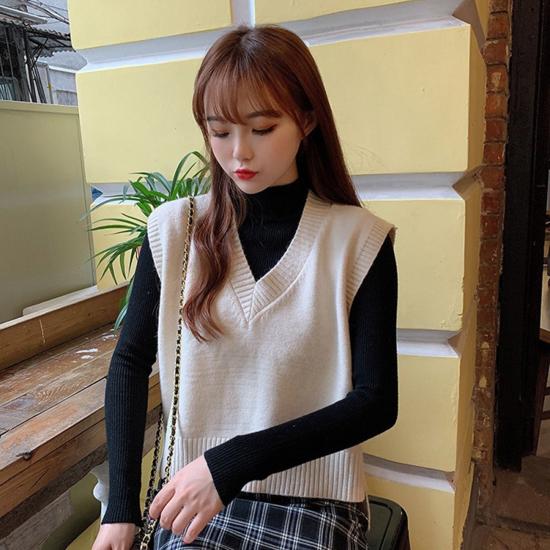 Áo Dệt Kim Không Tay Cổ Chữ V Màu Sắc Đơn Giản Cho Nữ | BigBuy360 - bigbuy360.vn