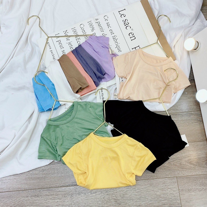 Áo Cộc Tay Thun Lạnh Cho Bé 6 - 16kg Nằm Điều Hoà Mát Cổ Tròn 9 Màu