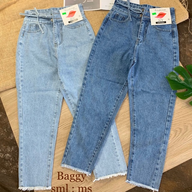 Quần baggy jeans nữ nơ eo ( Ms88)
