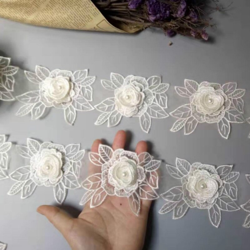 Set 10 Dải Ruy Băng Đính Hoa Hồng Và Ngọc Trai Trang Trí Đám Cưới