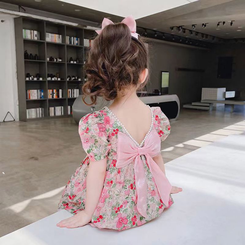 Đầm Mùa Hè In Hoa Màu Hồng Phong Cách Hàn Quốc Mới Cho Bé Gái