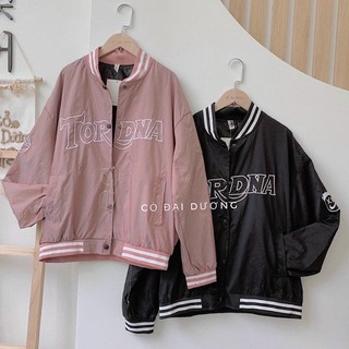 Áo khoác bomber dù unisex nút bấm siêu đẹp Hồng-Đen