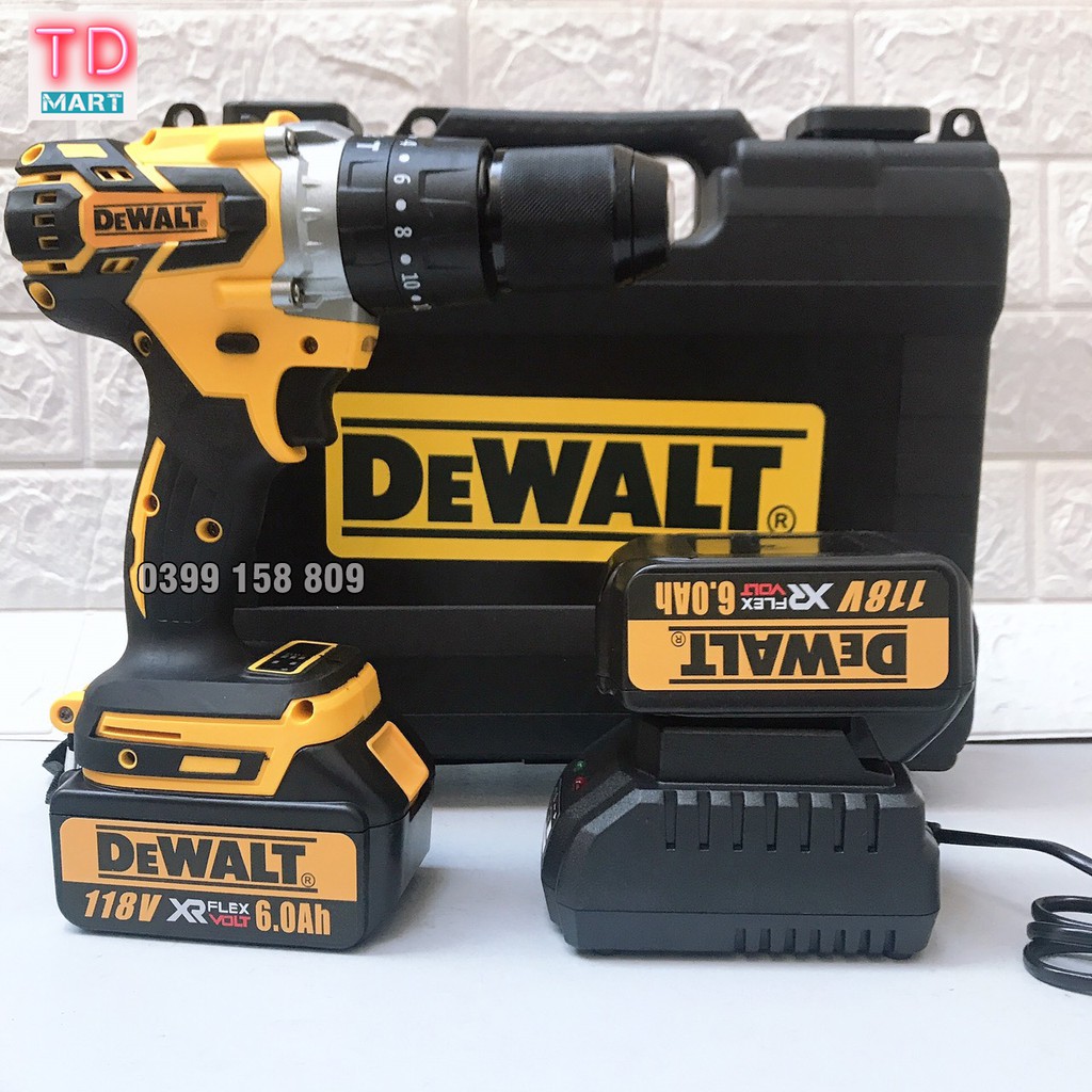 Máy khoan Pin DEWALT 118V KHÔNG CHỔI THAN, 100% DÂY ĐỒNG, 3 CHỨC NĂNG, TẶNG MŨI KHOAN, VÍT