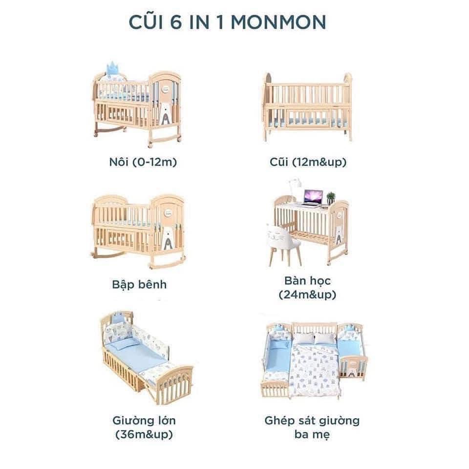 Nôi/Quây cũi gỗ đa năng cho bé 6in1 MonMon/Mochee