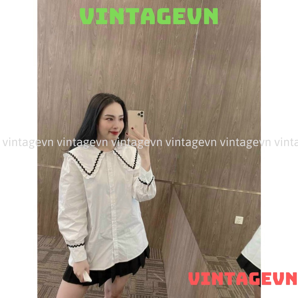 Áo sơ mi nữ cổ bèo , áo babydoll tay bèo hàng QCCC loại 1 A00013 kaca vintagevn