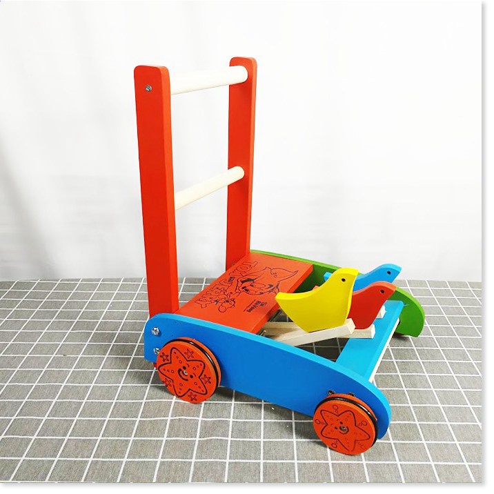 Xe Tập Đi Bằng Gỗ 3 Con Gà Cao Cấp Cho Bé Yêu, xe đẩy tập đi bằng gỗ
