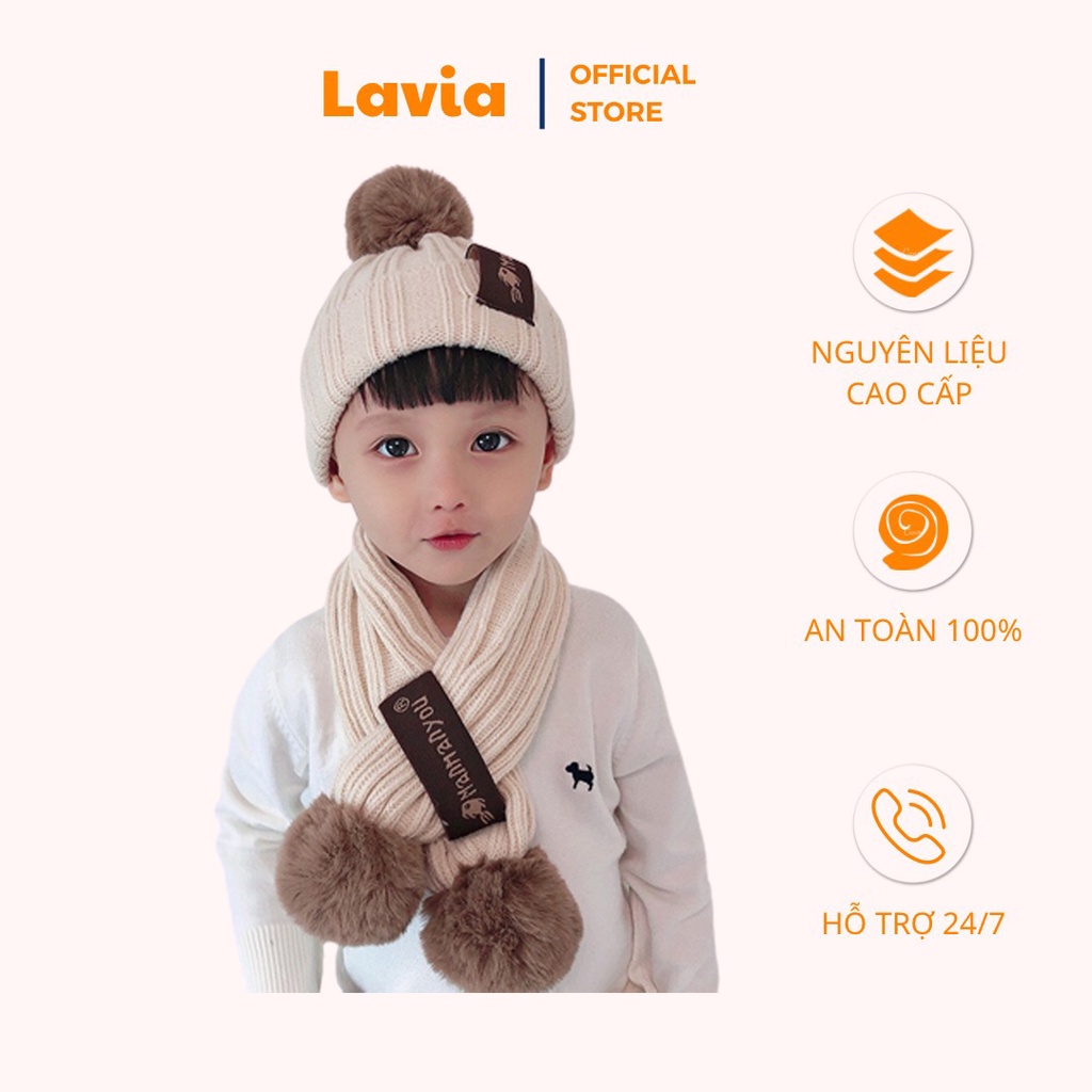 Set Bộ Mũ Và Khăn Bằng Len Mềm Mại Ấm Áp Cho Bé Trai, Bé Gái Size 48-54cm